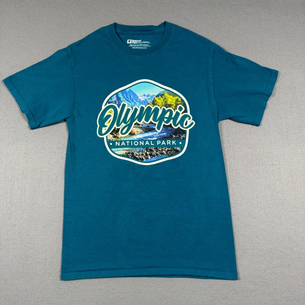National Park Foundation Olympic National Park T-Shirt Mens Small Teal Blue Tee